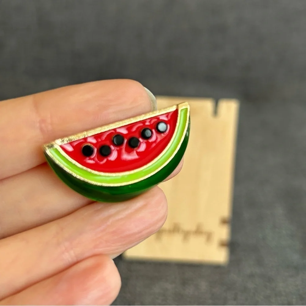 Watermelon Brooch Pin with Fashion Gemstones, Pink, Green, Black